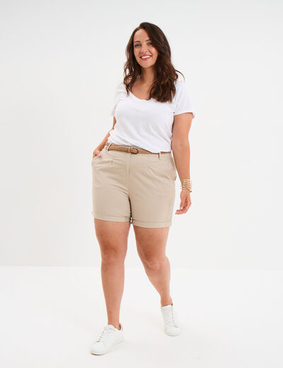 Short chino avec ceinture tressée beige femme grande taille