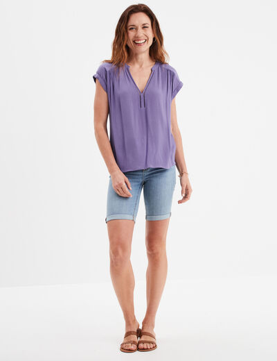 Blouse crépon manches courtes violet foncé femme