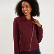 Veste biker en su&eacute;dine ajust&eacute;e violet fonc&eacute; femme