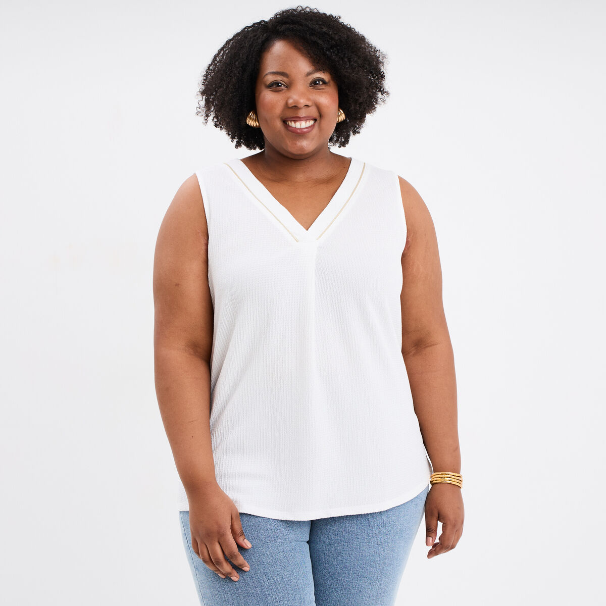 D&eacute;bardeur fluide effet gaufr&eacute; blanc femme grande taille