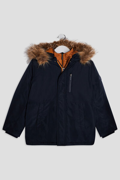 Parka droite doublée à capuche bleu marine garçon
