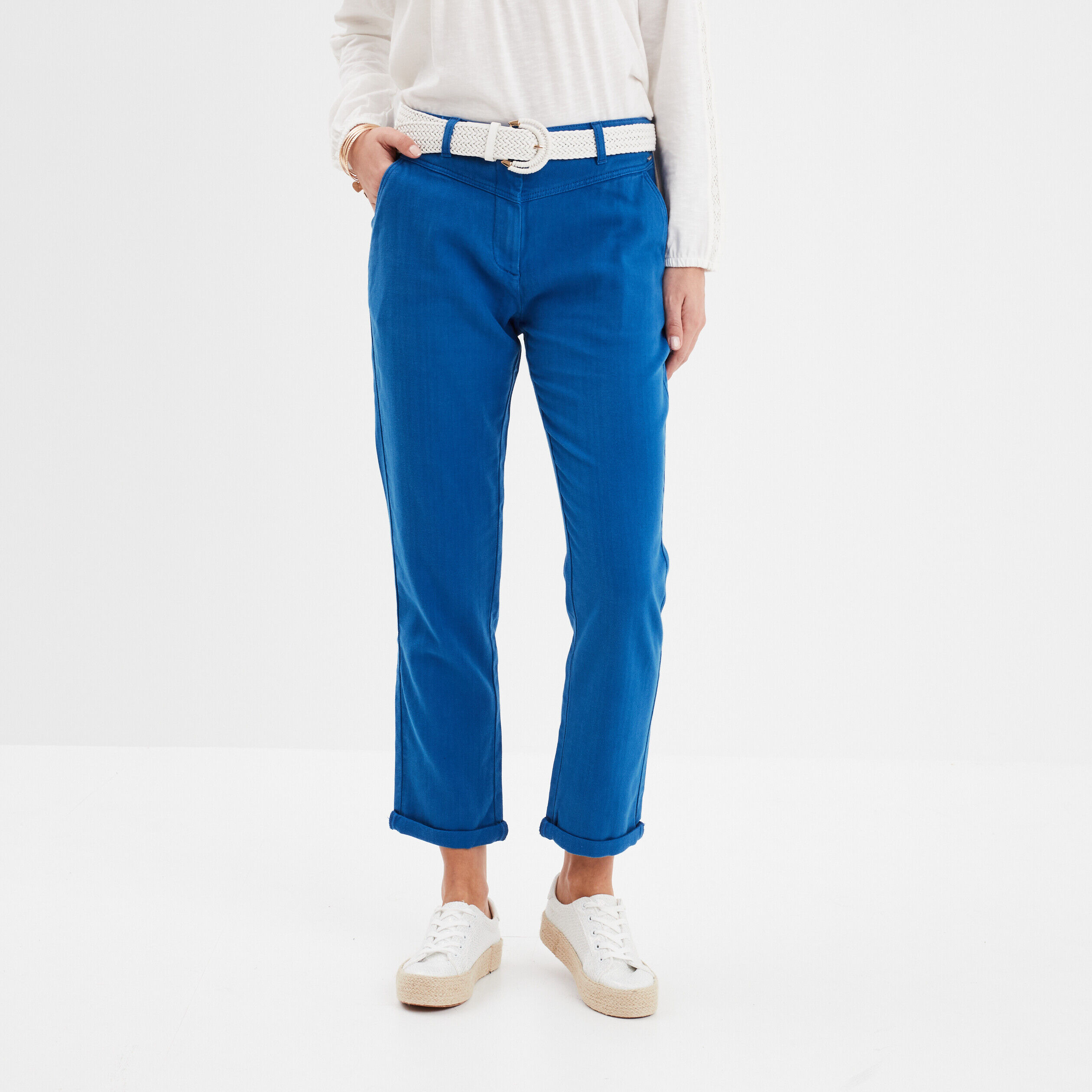 Pantalon droit ceinture tressée Creeks bleu roi femme CREEKS