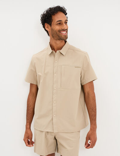 Chemise d&eacute;perlante droite stretch beige homme