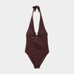 Maillot de bain une pi&egrave;ce avec anneau marron femme