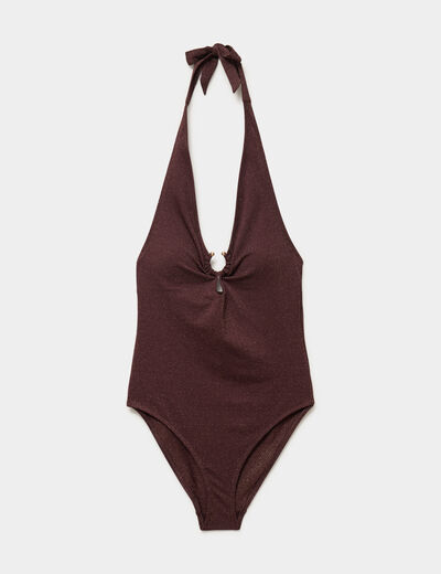 Maillot de bain une pi&egrave;ce avec anneau marron femme