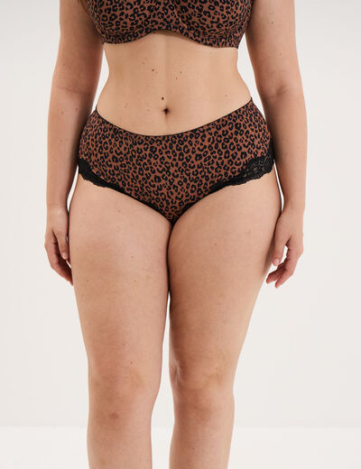 Shorty microfibre empi&egrave;cements dentelle marron femme grande taille