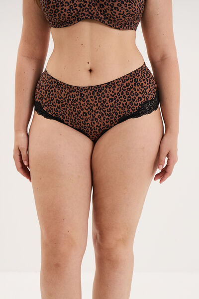 Shorty microfibre empi&egrave;cements dentelle marron femme grande taille