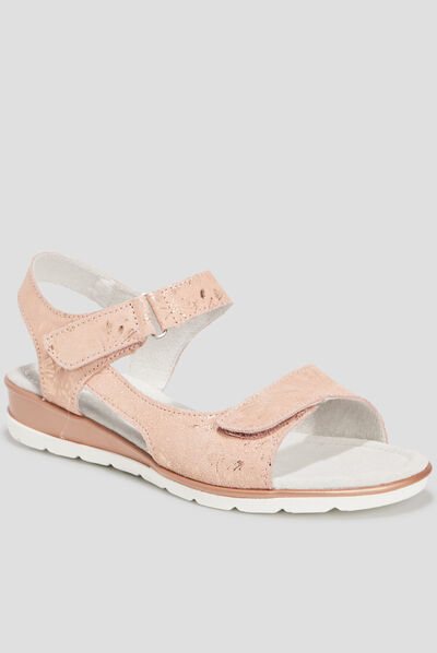 Sandales à scratchs en cuir rose femme