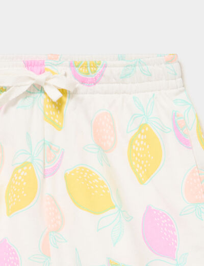 Short molletonn&eacute; &agrave; taille &eacute;lastiqu&eacute;e ecru fille