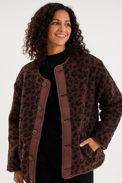 Veste polaire r&eacute;versible et matelass&eacute;e marron fonc&eacute; femme