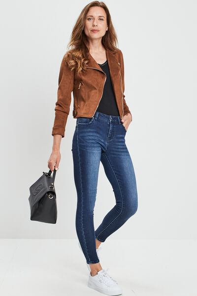 Veste esprit biker effet suédine camel femme