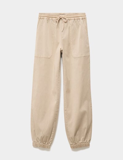 Pantalon cargo droit cropped lyocell beige femme