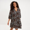 Robe courte col tunisien manches 3/4 noir femme grande taille