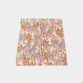 Short volanté fluide taille élastiquée camel femme