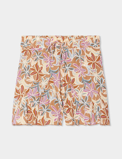 Short volanté fluide taille élastiquée camel femme