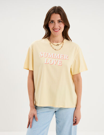 T-shirt droit manches courtes coton jaune clair femme