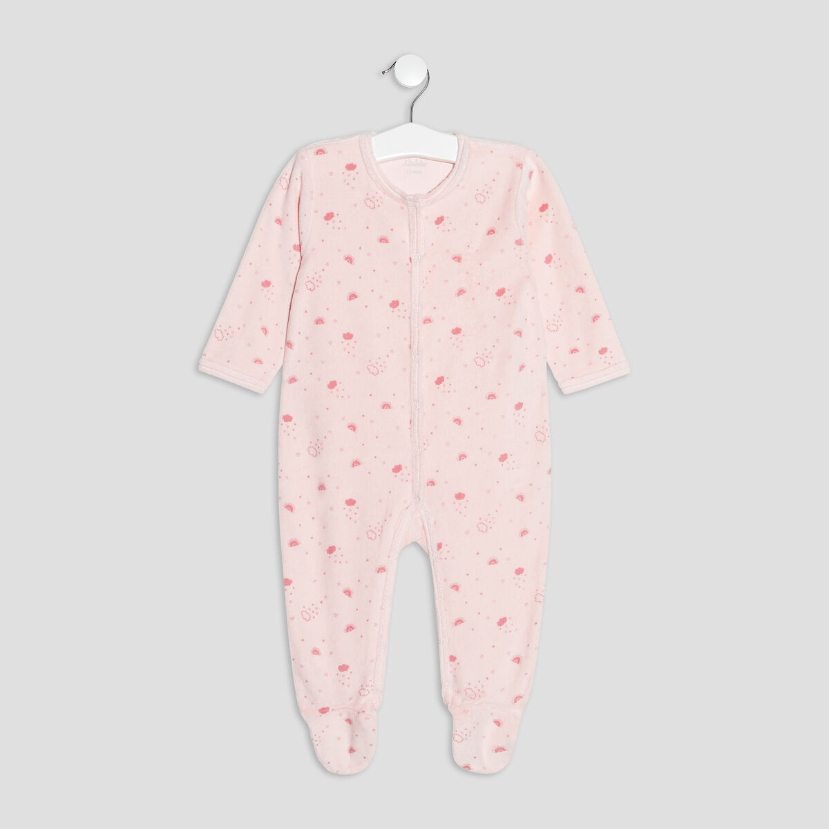 Dors-bien velours manches longues rose clair bébé