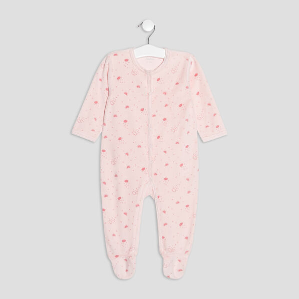 Dors-bien velours manches longues rose clair bébé