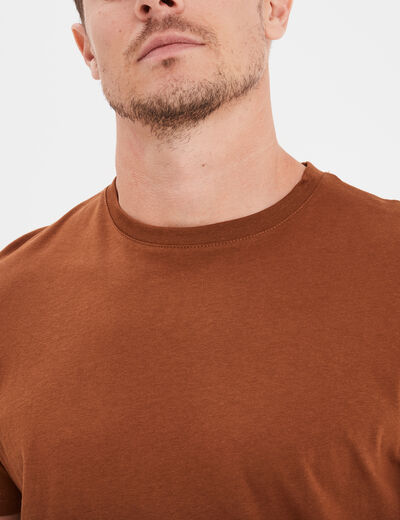 T-shirt droit en coton manches courtes marron homme