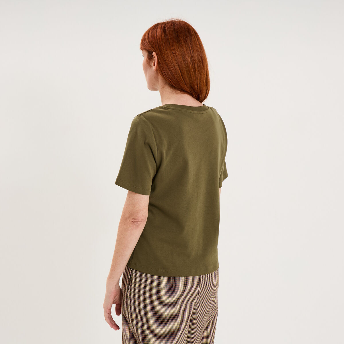 T-shirt manches courtes col rond coton vert kaki femme
