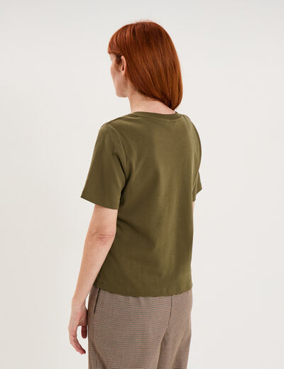T-shirt manches courtes col rond coton vert kaki femme