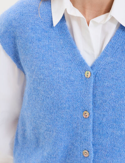 Gilet sans manches col en V bleu electrique femme