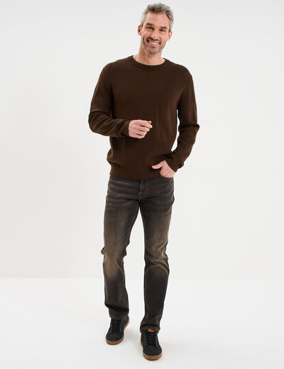 Pull col rond manches longues marron fonc&eacute; homme