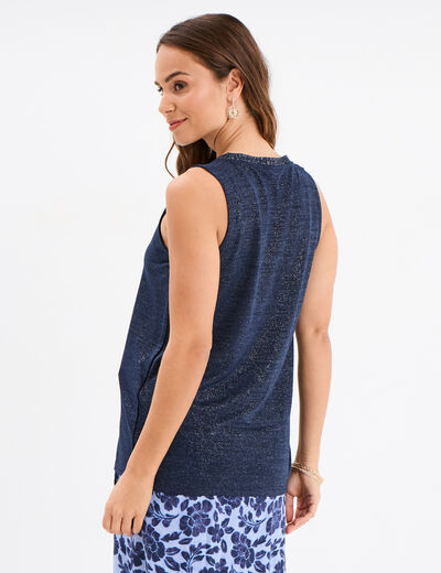 Débardeur col en V sans manches bleu marine femme