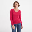 T-shirt manches longues col en V coton rose framboise femme