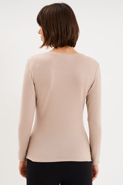 T-shirt thermique manches longues beige femme