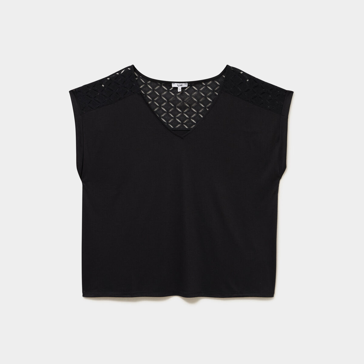 T-shirt droit avec dos dentelle oversize noir femme grande taille