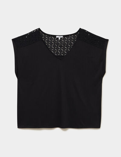 T-shirt droit avec dos dentelle oversize noir femme grande taille