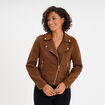 Veste courte esprit biker effet suédine camel femme