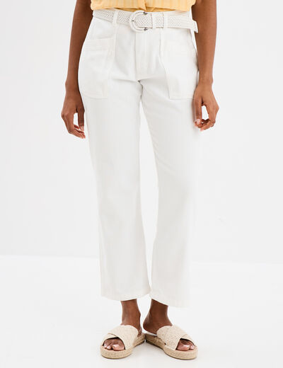 Pantalon regular fluide ceinture blanc femme