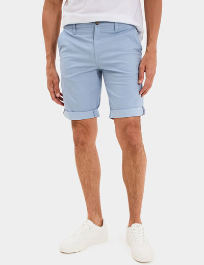 Bermuda short chino droit coton stretch bleu ciel homme