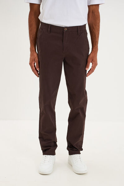 Pantalon chino droit stretch marron fonc&eacute; homme