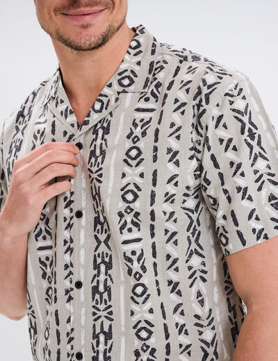 Chemise col cubain manches courtes coton taupe homme