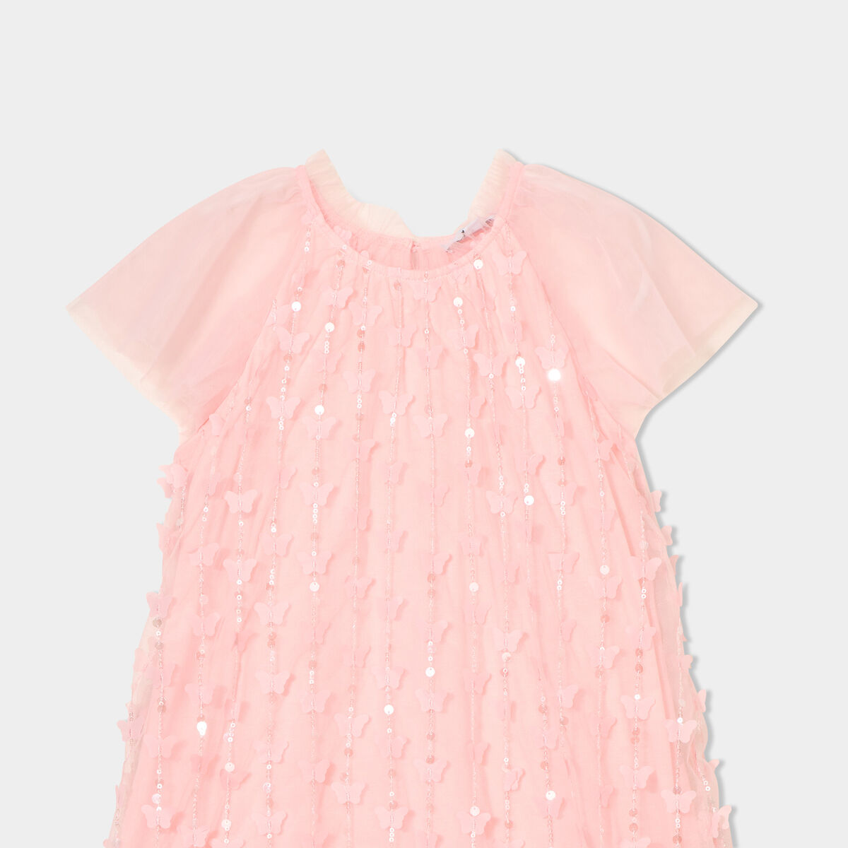 Robe tulle et sequins manches courtes rose clair fille