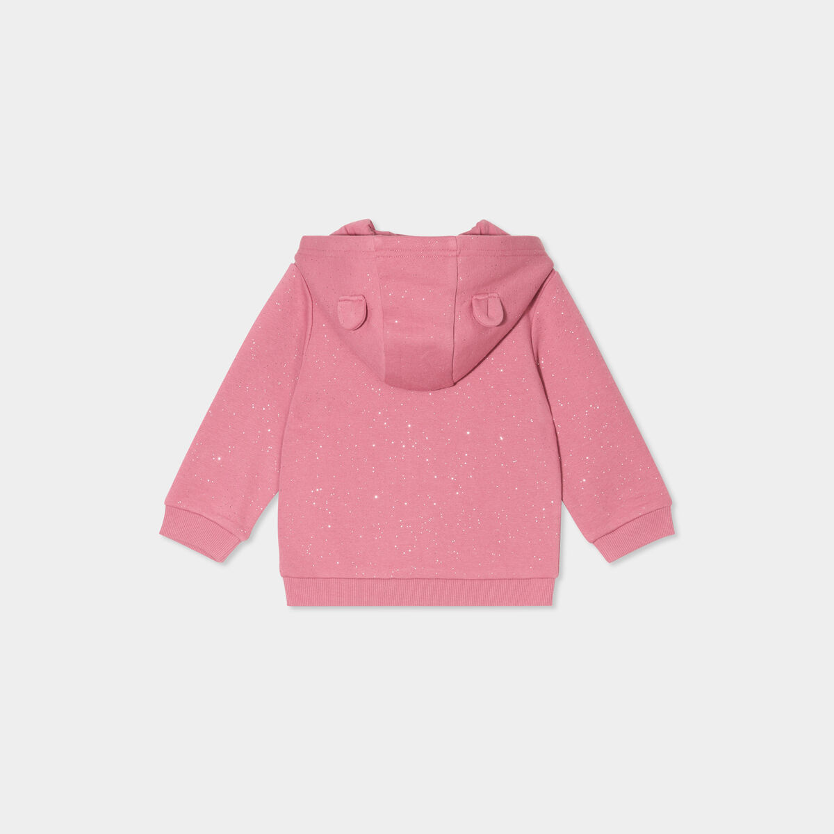 Sweat zippé paillettes à capuche vieux rose bébé fille