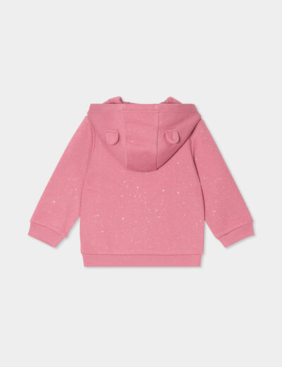 Sweat zippé paillettes à capuche vieux rose bébé fille