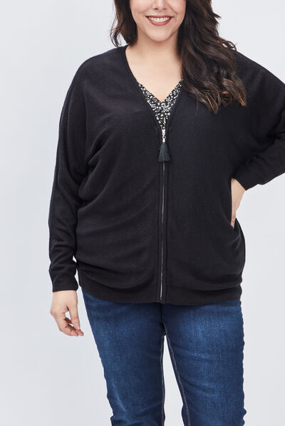 Gilet zippé grande taille noir femme grande taille
