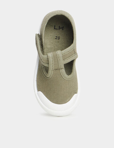 Chaussures salomé en toile à scratchs vert kaki bébé garçon