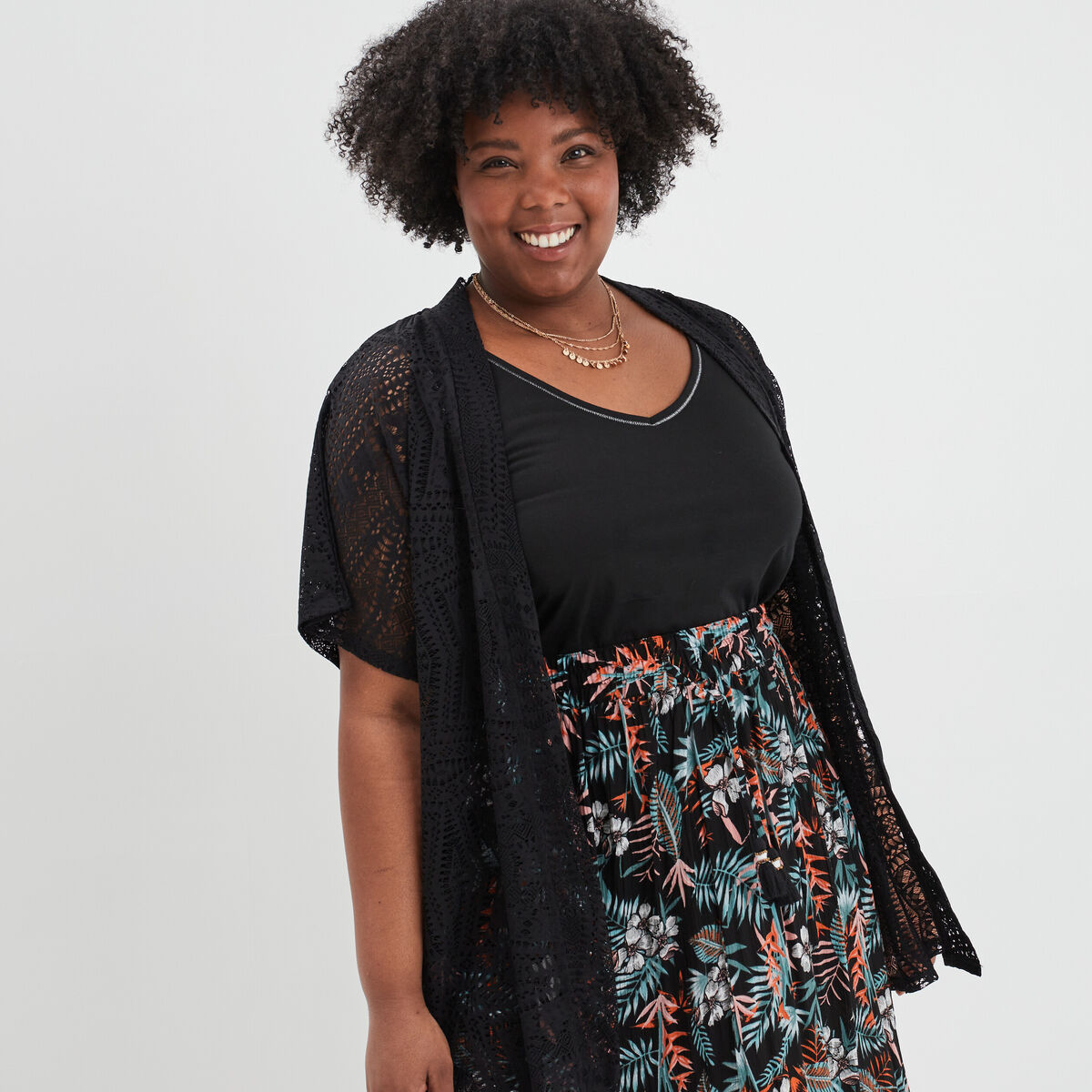 Gilet manches courtes ajouré noir femme grande taille