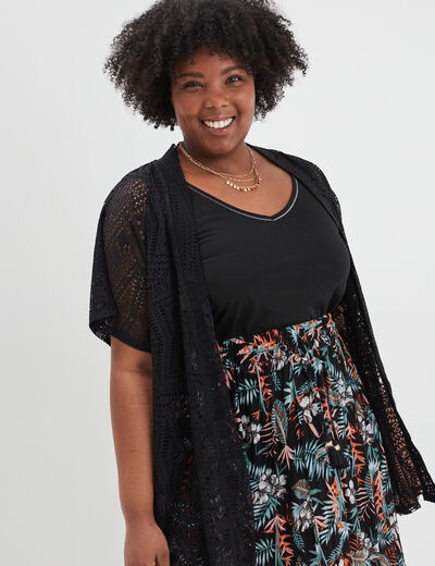 Gilet manches courtes ajouré noir femme grande taille