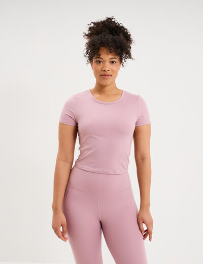 T-shirt de sport court ajust&eacute; mauve femme
