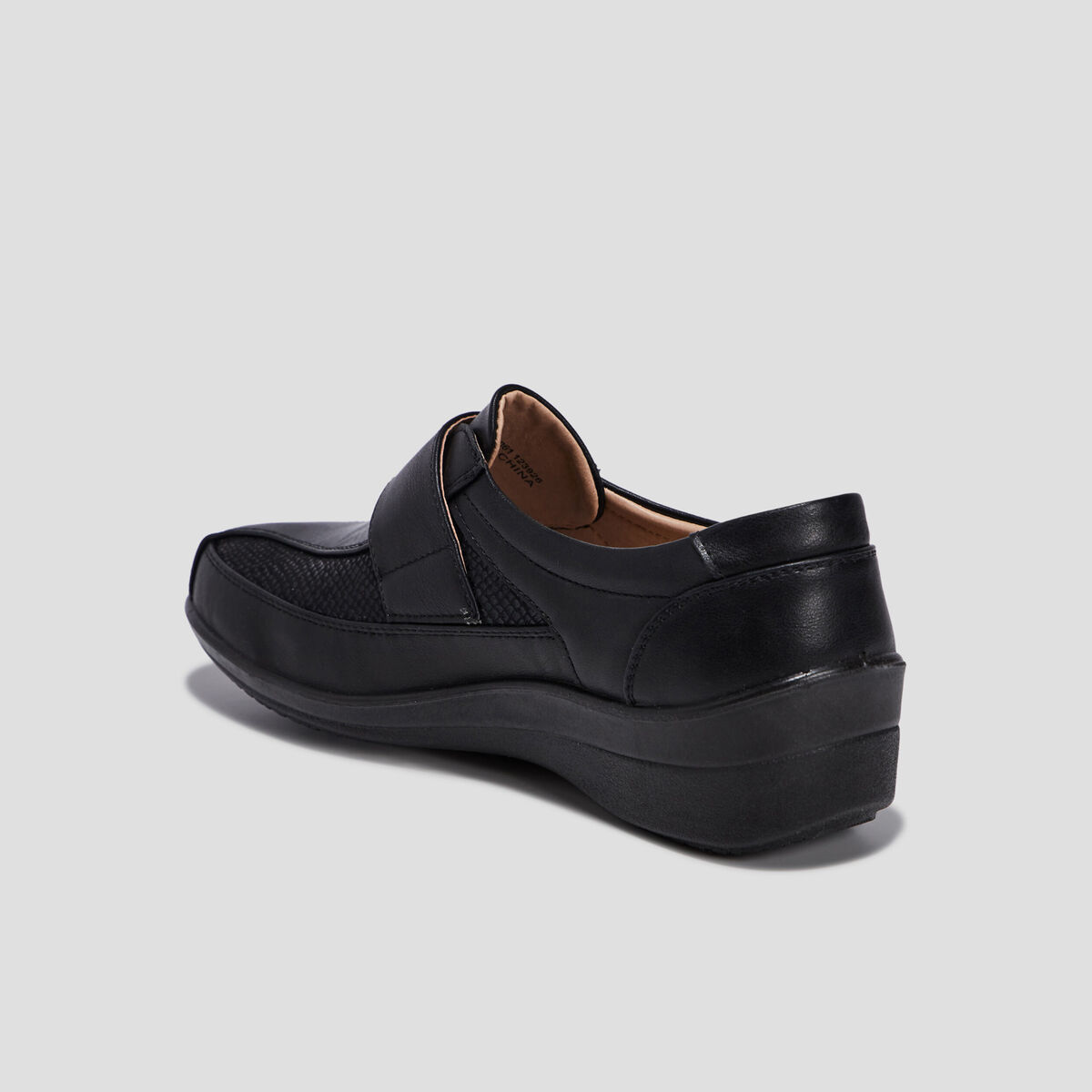 Chaussures confort compens&eacute;es &agrave; scratch noir femme