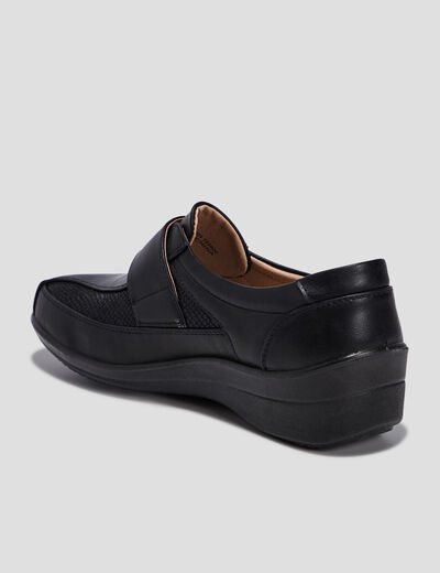Chaussures confort compens&eacute;es &agrave; scratch noir femme