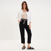 Pantalon paperbag &eacute;lastiqu&eacute; m&eacute;lange lin noir femme