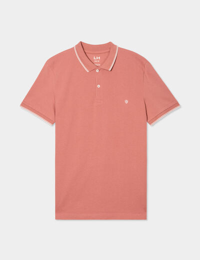 Polo manches courtes bords contrastés vieux rose homme