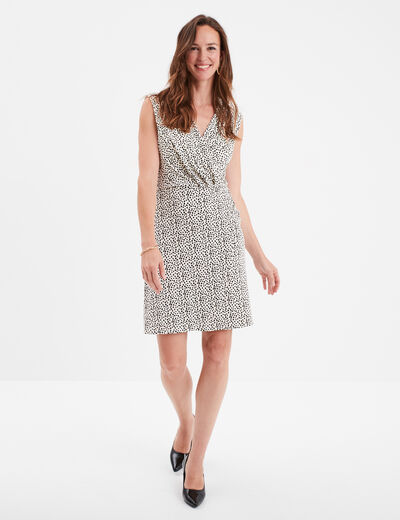 Robe courte sans manches drapée beige femme